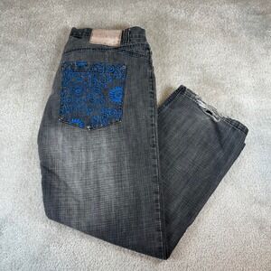 Vintage Y2K Delf Embroidered Jeans Mens 38x32 Black Distressed Relaxed Fit Pants